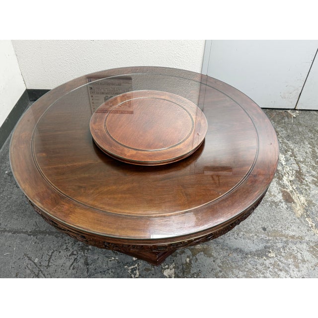 Brown Vintage Rosewood Round Carved Dragon Table + Eight Chairs + Lazy Suzan, Set For Sale - Image 8 of 12