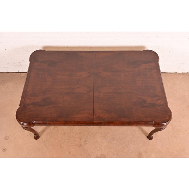 19th Century Antique Queen Anne Burl Wood Extension Dining Table, Newly Refinished For Sale - Image 9 of 14