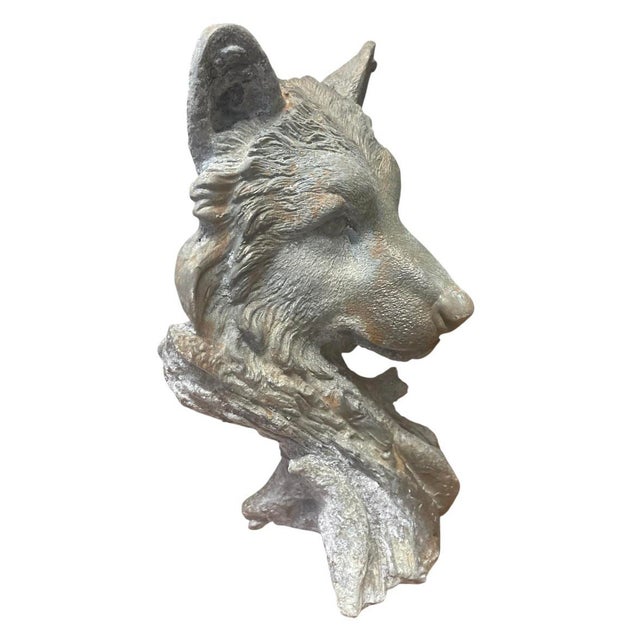 2000 - 2009 Vintage Cast Iron Wolf Bust Garden Statue For Sale - Image 5 of 12