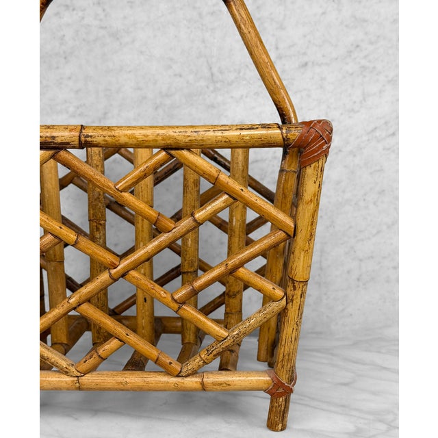 Brown Vintage Coastal Rattan Chinoiserie Rattan Record Holder Magazine Rack For Sale - Image 8 of 10