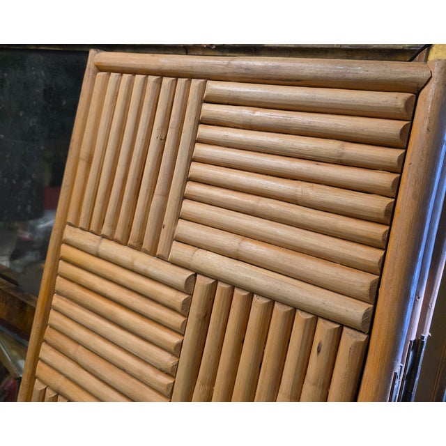 Contemporary Vintage Organic Modern Rattan & Bamboo Geometric Four-Panel Folding Screen, 1970s Coastal Chic For Sale - Image 3 of 5