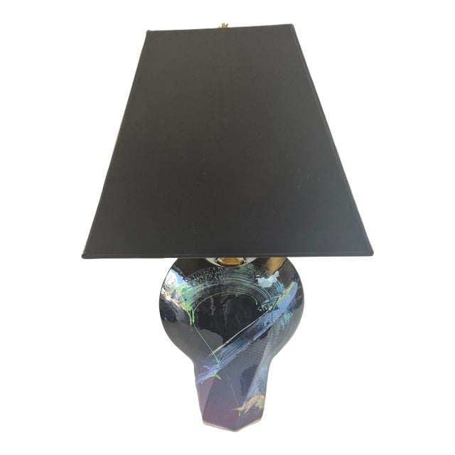 Vintage Handmade-Painted Abstract Ceramic Table Lamp 1980s For Sale