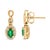Contemporary 10K Yellow Gold Oval Cut Green Emerald 5x3 mm and 1/7 Cttw Round Diamond Dangle Earrings For Sale - Image 3 of 5