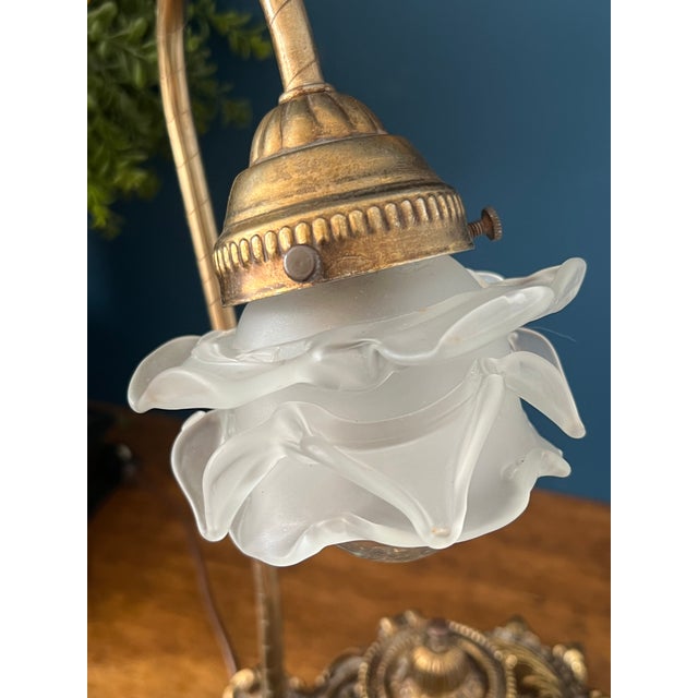 Antique Brass Desk Lamp With Frosted Glass For Sale - Image 9 of 18