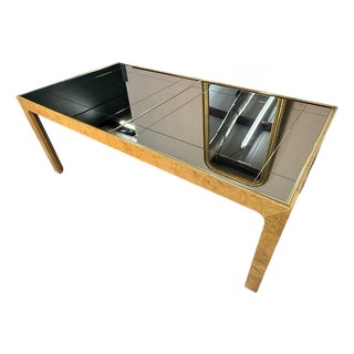 1980s Henredon Scene Two Burl Wood Mirror Dining Table For Sale