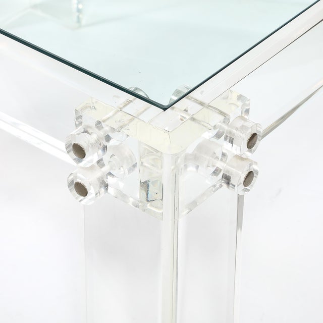Glass Pair of Mid-Century Modernist Rectilinear Lucite & Glass Side/End Tables For Sale - Image 7 of 18