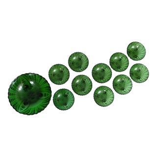 1940’s Anchor Hocking Emerald Green “Inspiration” Glass Bowls Set, 11pcs For Sale