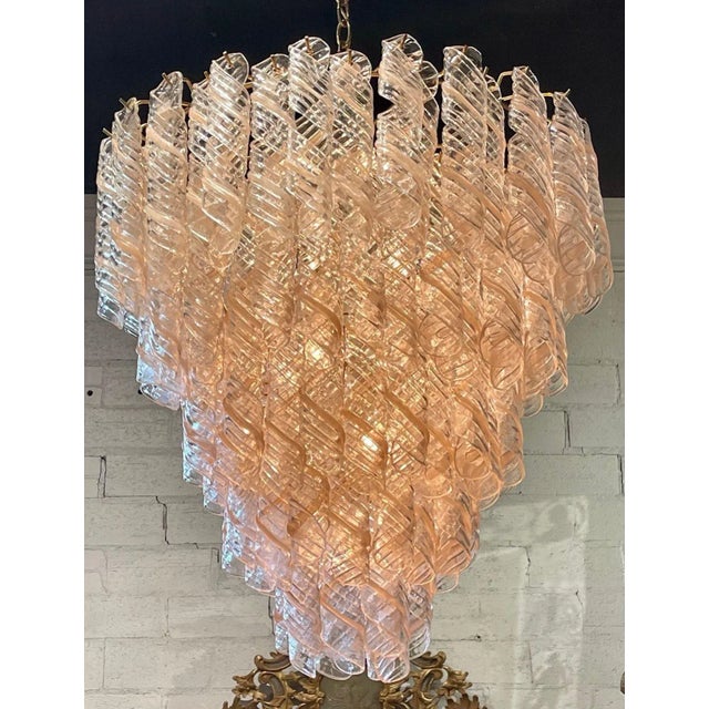 Blush Vintage Spiral Blush Colored Murano Glass Chandelier For Sale - Image 8 of 8