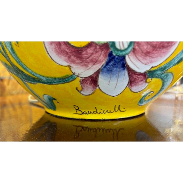 Yellow Mid Century Italian Yellow Glazed Ceramic Lamp With Birds and Flowers - Signed For Sale - Image 8 of 8