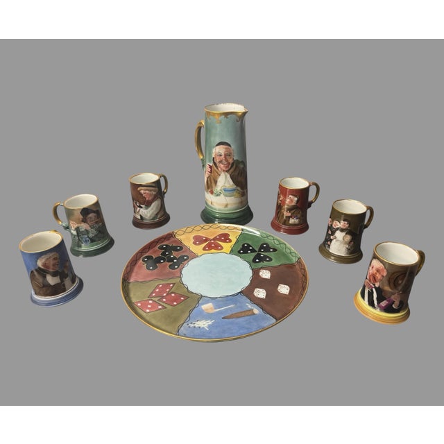 Antique JPL Limoges France Hand Painted Tankard Mug Charger Set Signed Hah - 8 pcs For Sale - Image 10 of 10