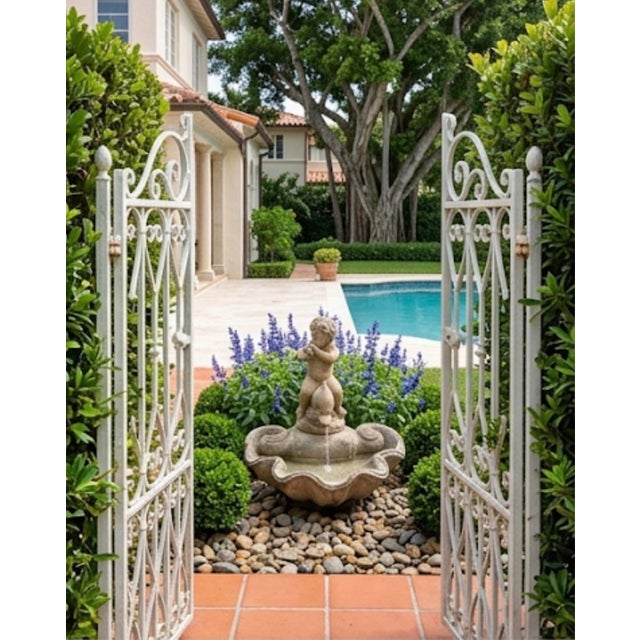 Vintage Classical Cast Stone Cherub on Dolphin Garden Fountain For Sale - Image 11 of 12