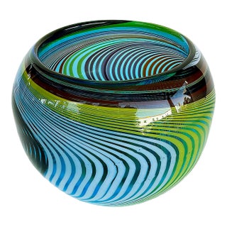 Stefano Toso Style Blown Swirled Glass Bowl For Sale