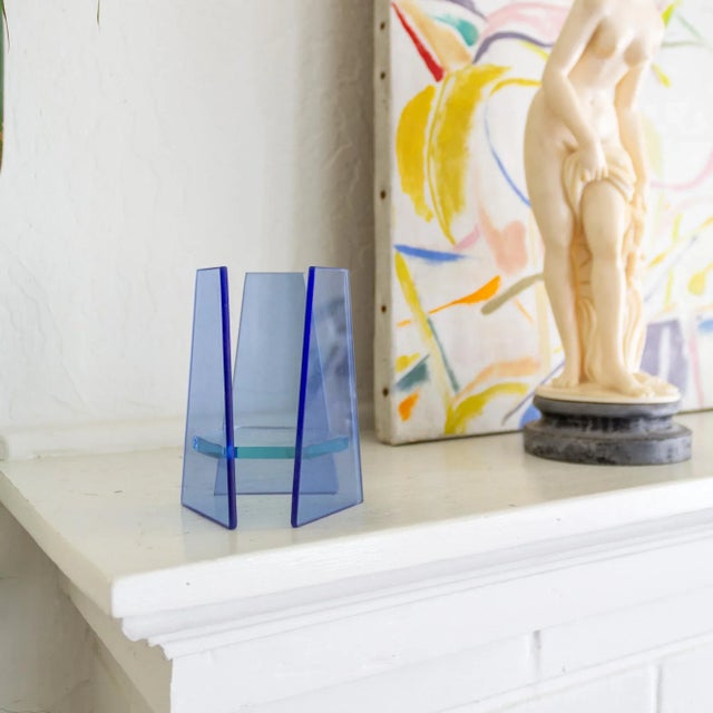 Postmodern Blue Glass Geometric Candle Holder or Sculpture For Sale - Image 13 of 13
