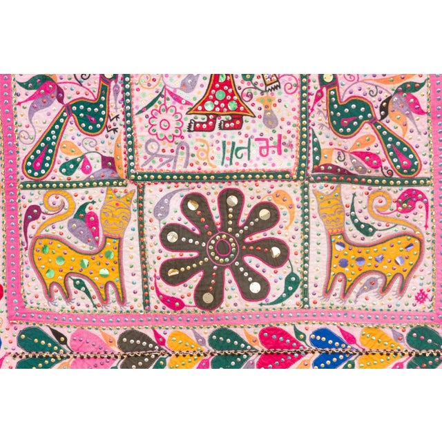 Pink Colorful Mid-Century Indian Tapestry For Sale - Image 8 of 11
