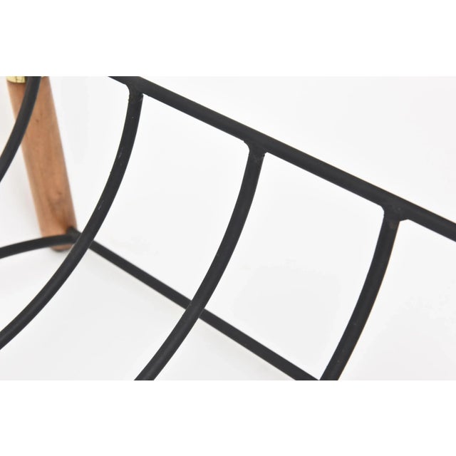 Black Vintage Wood, Iron and Brass Magazine or Fireplace Log Rack Mid Century Modern For Sale - Image 8 of 10
