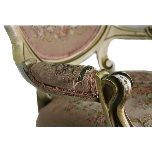 Antique Louis XVI Style Painted Aubusson Fauteuil Armchair For Sale - Image 9 of 11