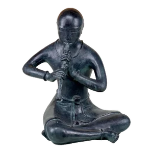 Vintage Bronze Gilded Buddhist Boy Snake Charmer Chalkware Sculpture