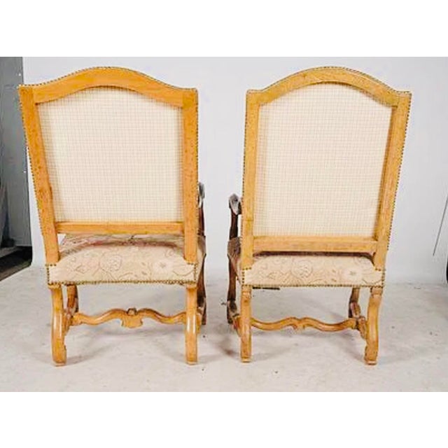 Wood Pair of Antique French Louis Xiii–xiv Style Walnut Armchairs, Newly Upholstered For Sale - Image 7 of 7