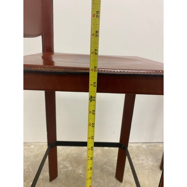 Matteo Grassi Pair of Red Italian Leather Stools- 1980s- Counter Height For Sale - Image 17 of 18