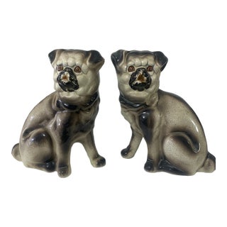 Vintage Taiwan Ceramic Pug Dog Figurines – Pair For Sale