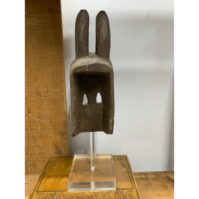 Vintage African Dogon Rabbit Mask From Mali on Acrylic Stand For Sale - Image 4 of 4