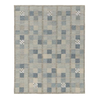 Rug & Kilim's Scandinavian Style Kilim Rug in Blue and Grey Geometric Pattern - 9'x12' For Sale