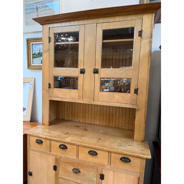 Wood Antique Mexican Pine Wood Step Back Hutch For Sale - Image 7 of 12