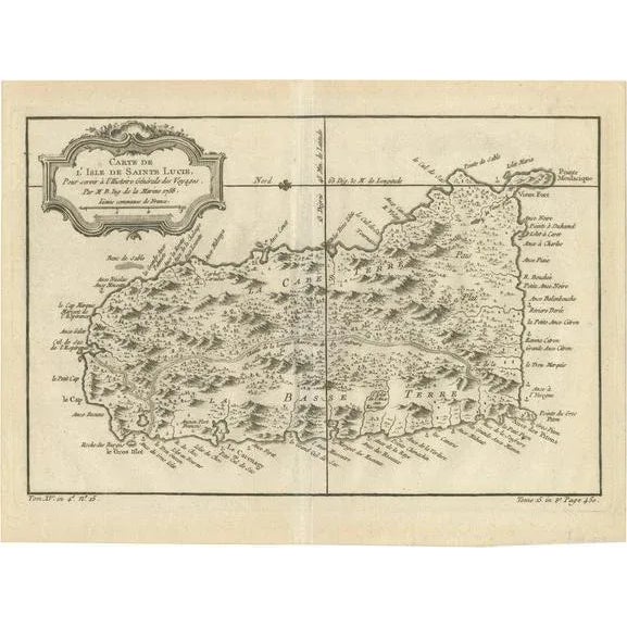 Map of Saint Lucia in the West Indies by Bellin, 1758 For Sale - Image 6 of 6