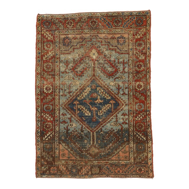 Antique-Worn Persian Bakshaish Rug - 03'07 X 05'01 For Sale