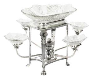 19th Century Sheffield Plate Cut Glass Epergne Centrepiece, 1820s