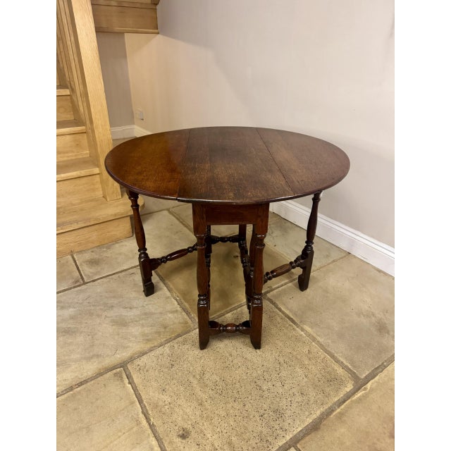 Wood Antique Oak Drop Leaf Gateleg Table, 1900 For Sale - Image 7 of 8