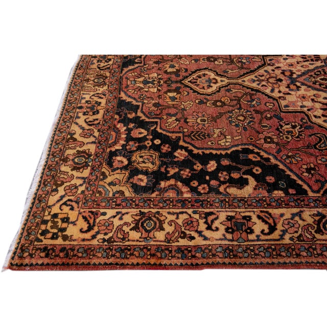 1960s Vintage Persian Bakhtiari Handmade Wool Rug With Medallion Motif in Red For Sale - Image 4 of 8