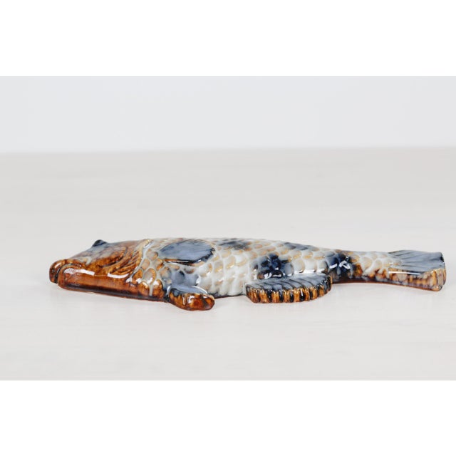 Beige Set of 3 Mid-Century French Majolica Fish Wall Plaques | Mid-Century Vallauris Pottery For Sale - Image 8 of 18