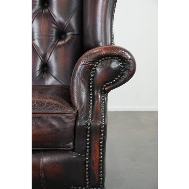 Chesterfield Wing Chair in Brown Cowhide Leather For Sale - Image 9 of 14