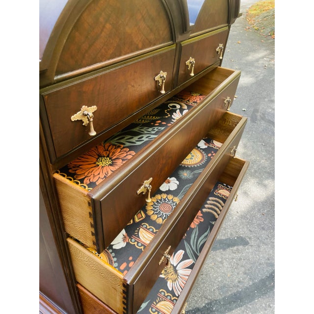 Vintage a.c Norquist Co. Highboy Dresser – Brass Pulls & Dovetail Drawers For Sale - Image 10 of 12