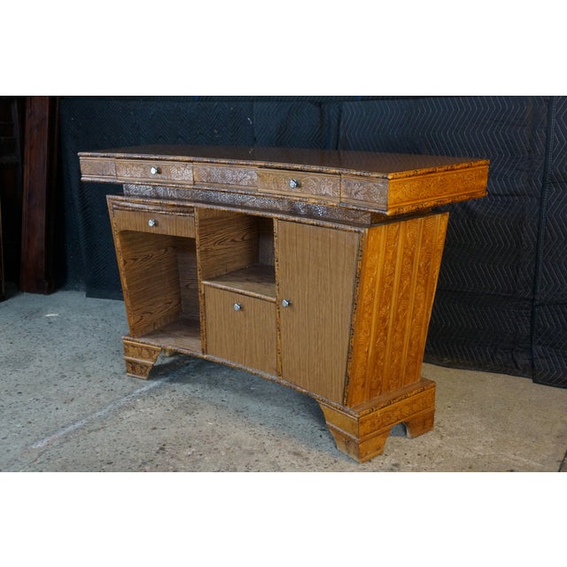 Mid-Century Curved Oak Dry Bar Cabinet With Carved Grapevines Wine Liquor 68" For Sale - Image 6 of 18