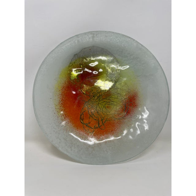 Orange Vintage Art Glass Shallow Bowl For Sale - Image 8 of 12