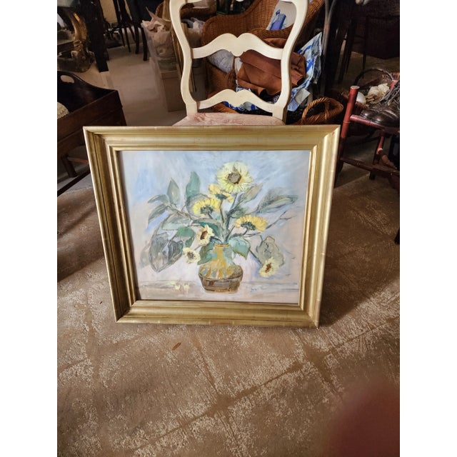 Charming vintage flower painting by listed know painter Milda Debels. This is under uv protection glass and professionally...