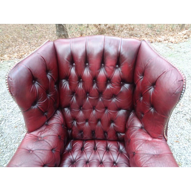 Vintage Oxblood Tufted Leather Chesterfield Wingback Chair Ottoman Chairish