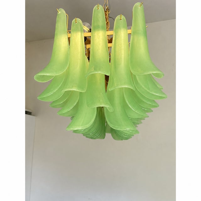 Contemporary Contemporary Modern Green Frosted "Selle" Murano Glass Rectangular Chandelier in Mazzega For Sale - Image 3 of 8