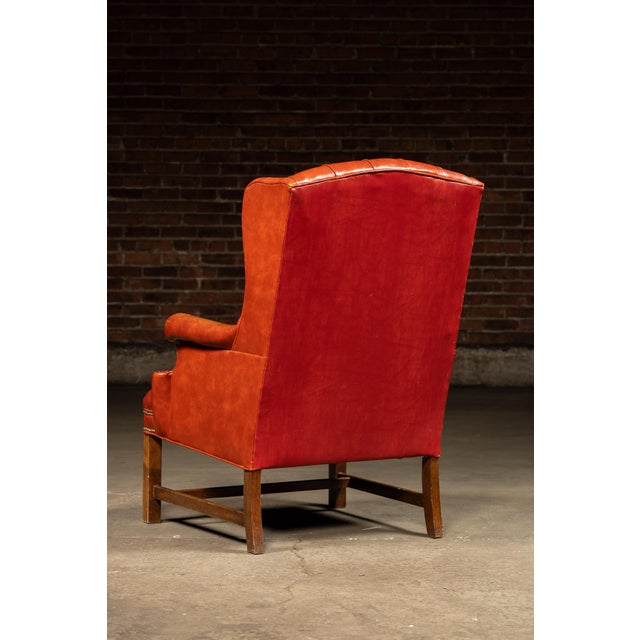 Mid 20th Century Vintage Wingback Tufted Armchair With Ottoman in Burnt Orange For Sale - Image 5 of 12
