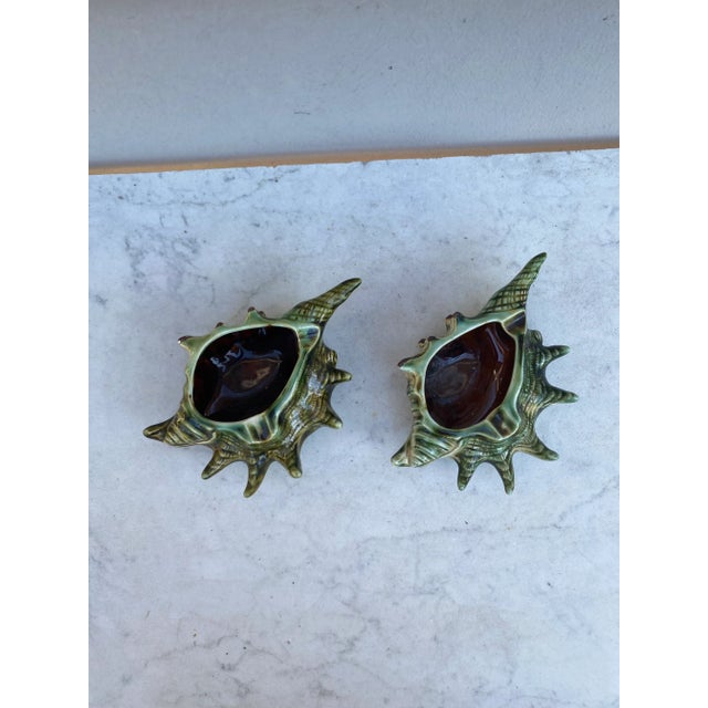 Pair of French Mid-Century Majolica Shell Catchall or ashtray.