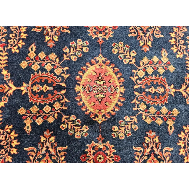 Antique Persian Mahajiran Sarouk Area Rug, Hand-Knotted Wool, Allover Floral Pattern, Navy & Red, 4x6 For Sale - Image 12 of 14