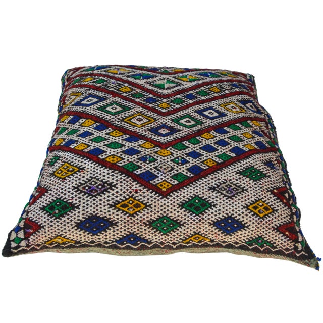 Textile Antique Moroccan Blue & Orange Chevron-Patterned Berber Pillow For Sale - Image 7 of 10