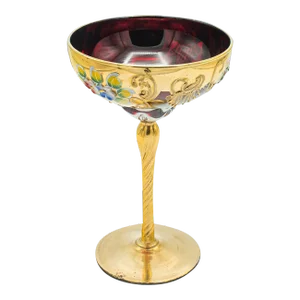 1970s Vintage Venetian Libation Cup, Italian, Art Glass, Gilt, Decorative Wine Flute