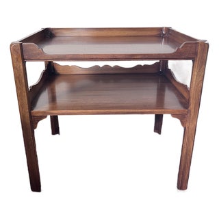 Vintage Georgian Style Two-Tier Mahogany Side Table 26” Height, Scalloped Apron Edge, Tea Table For Sale