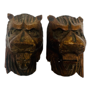 Hand Carved Antique Lions Heads, a Pair