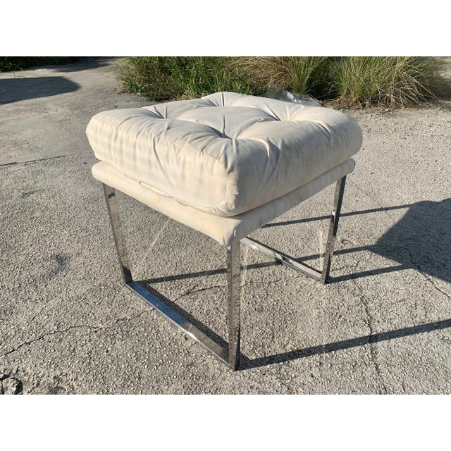 Milo Baughman Style Chrome Upholstered Stool For Sale - Image 9 of 13