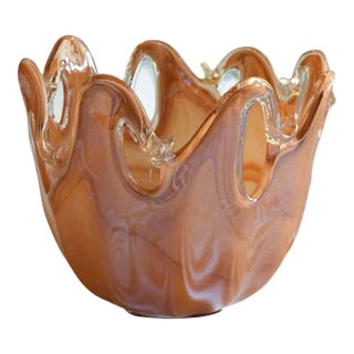 Murano Amber Glass Decorative Bowl For Sale