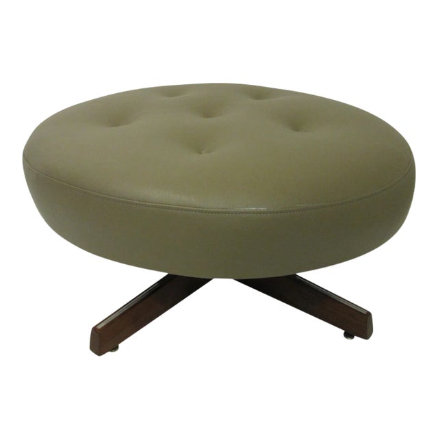 Dunbar Styled Mid-Century Modern Upholstered Swiveling Ottoman For Sale